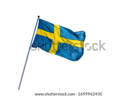 Swedish flag isolated on a white background. 6 June. Beautiful Swedish flag waving. Celebration. National Day of Sweden. Swedish Flag Day.