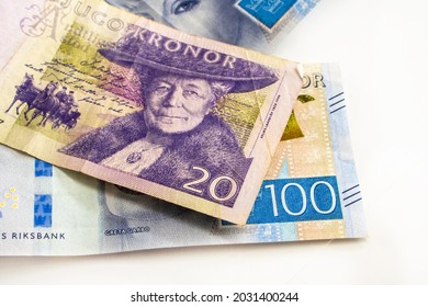 Swedish krona, the currency of Sweden.money concept. 100. 20