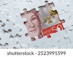 Swedish Krona Hidden Under Puzzle Pieces, Business Concept, Sweden Currency, Market Analysis, Exchange Rate. 500 kroner banknote copy space, close up