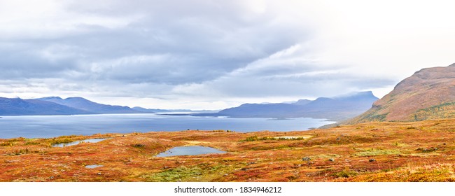 Swedish Lapland View Over Torneträsk Lake From Björkliden Mountains Top.