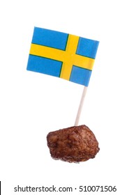 A Swedish Meatball With A Swedish Flag Origin,isolated On White Background.