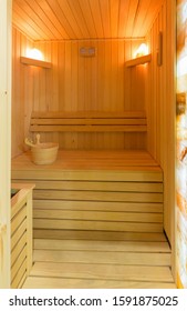 Swedish Sauna Interior In Hotel Wellness Center