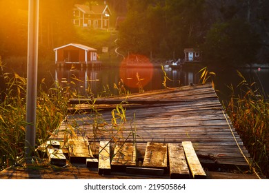 Swedish Summer Evening By The Landing Stage