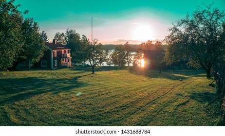 Swedish Summer With Houses And Trees