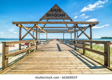 Swedish wooden sea pier in Ahus city - Shutterstock ID 663600019