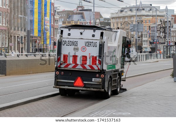 Sweeping Cleaning Machine Lesson\
Car From The City At Amsterdam The Netherlands 3 April\
2020