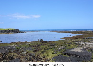 Sweeping Landscape View Of Kaloko-Honokohau National Historical Park At Low Tide In The Kona District, Hawaii, USA