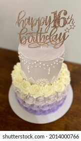 Sweet 16th Purple And White Birthday Cake