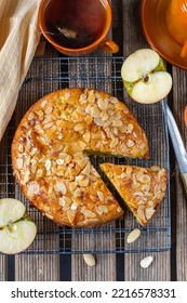 Sweet Apple Cake With Almonds And Toffee Topping In Rustic Style