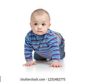 Sweet Baby Child Kid Crawling, Isolated On White