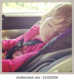 Sweet Baby Girl Sleeping In Car Seat - Instagram Effect
