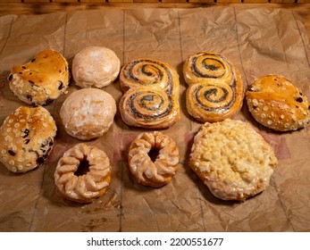 Sweet Baked Goods. Sweet Flour Products From The Bakery. Freshly Baked Sweet Buns.