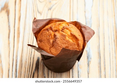 Sweet Baked vanilla muffins ( cupcake )  . Top view photography