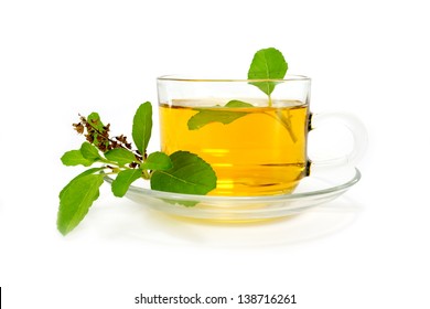 Sweet Basil Tea Mix Honey On White Background