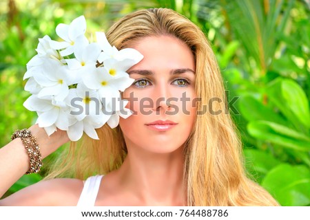 Sweet Blonde Girl With Frangipani Sweet Blonde Girl With Frangipani