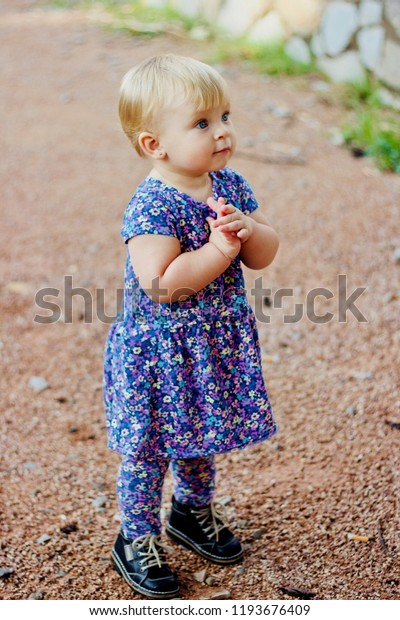 Sweet Blondehaired Blueeyed Baby Girl Coloured Stock Photo Edit