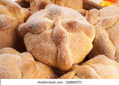 Sweet bread called Bread of the Dead (Pan de Muerto) enjoyed during Day of the Dead festivities in Mexico.