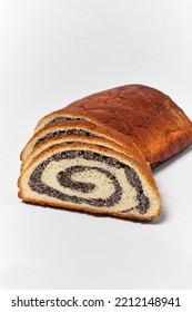 Sweet Bread Roll With Poppy Seeds On A White Background Close Vi