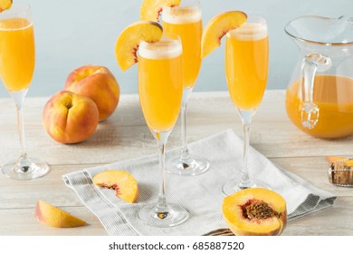 Sweet Bubbly Peach Bellini Mimosa With Champagne