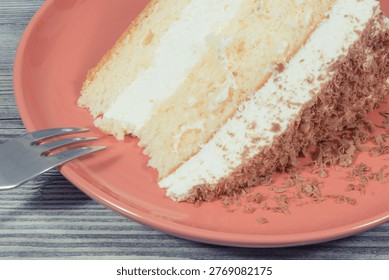 Sweet cake with different layers on plate. Dessert for holidays or other various occasions