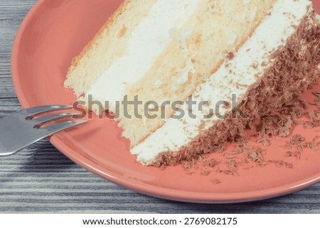 Sweet cake with different layers on plate. Dessert for holidays or other various occasions