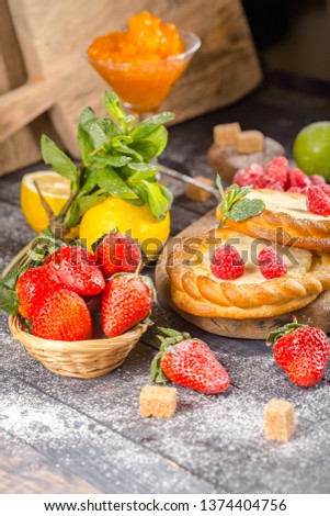 Similar – Hüttenkäsekuchen mit Erdbeeren