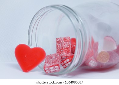 Sweet Candy Heart Colors Sugar Rainbow Glass Background Yummy Food