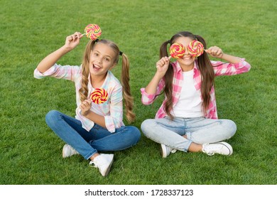 Sweet Childhood Happy Children Hold Candy Stock Photo 1728337123 ...