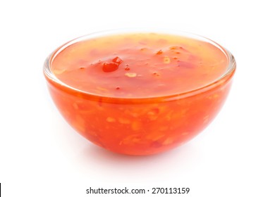 Sweet Chilli Sauce In Small Glass Dish.