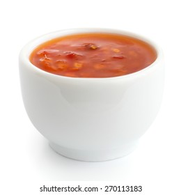 Sweet Chilli Sauce In Small White Dish.