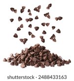 Sweet chocolate chips falling on white background