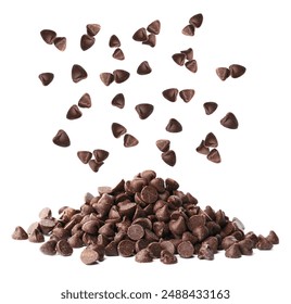 Sweet chocolate chips falling on white background - Powered by Shutterstock