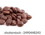 Sweet Chocolate Covered Caramel Disks Isolated on a White Background