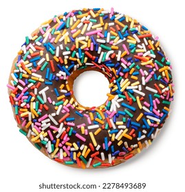 Sweet chocolate iced donuts with sprinkles on white background, Delicious colorful chocolate donuts isolated on white background With clipping path. - Powered by Shutterstock