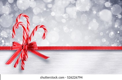Sweet Christmas Card - Candy Canes With Ribbon
