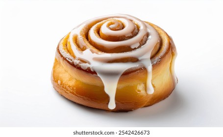 Sweet cinnamon roll dessert with icing, highlighting a classic pastry look on a white background for menu or bakery use - Powered by Shutterstock