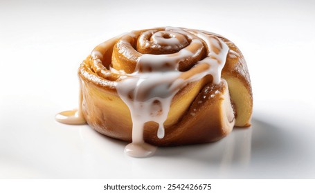 Sweet cinnamon roll dessert with icing, highlighting a classic pastry look on a white background for menu or bakery use - Powered by Shutterstock