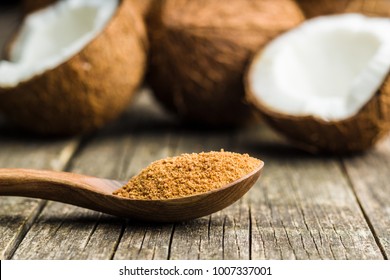 Sweet Coconut Sugar In Spoon.