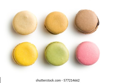 Sweet colorful macarons isolated on white background. - Shutterstock ID 577214662