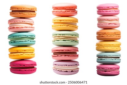 Sweet and colourful french macaroons or macaron on white background, Dessert.