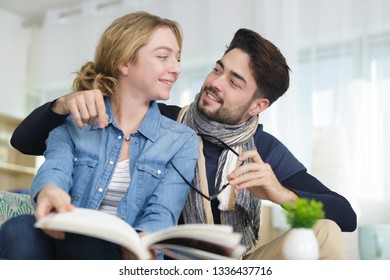 sweet couple doing study