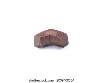 Sweet Dark Chocolate With Bite Mark, White Background