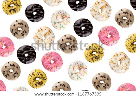 sweet decorative dougnuts stack up isolated in white background