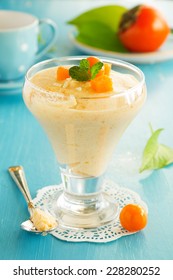 Sweet And Delicious Dessert Sambuk Of Proteins And Persimmon.