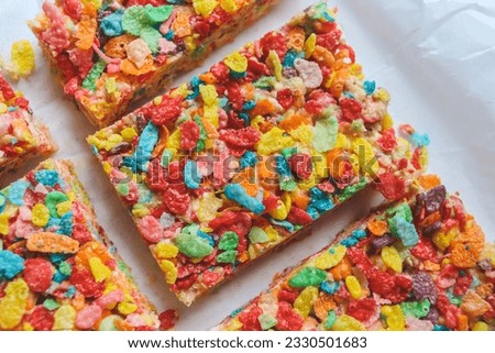 sweet dessert of crispy multi-colored flakes in the form of breakfast bars