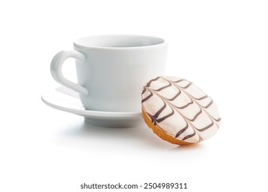 Sweet dessert with sugar coating and coffee cup isolated on a white background. - Powered by Shutterstock