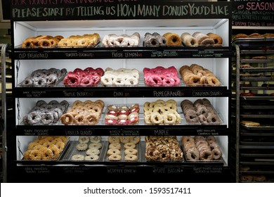 Sweet donut shop display case background