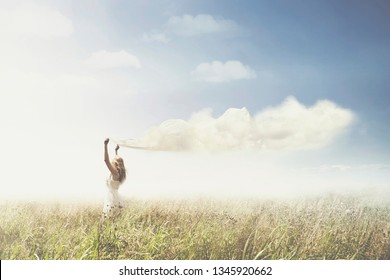 Sweet Dream Of A Girl Carrying A Cloud In The Sky