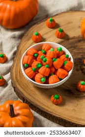 Sweet Fall Pumpkin Candy Corn in a Bowl for Halloween