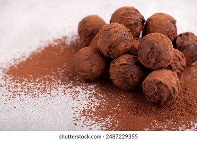 sweet food, truffle, photography, chocolate, cocoa, background, sugar, horizontal, homemade, candy, dark, chocolate truffle, powder, dessert, ball, brown, cacao, bonbon, handmade, round, luxury - Powered by Shutterstock